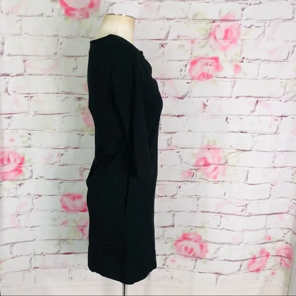 Kate spade 3/4 sleeve black side ruffle dress